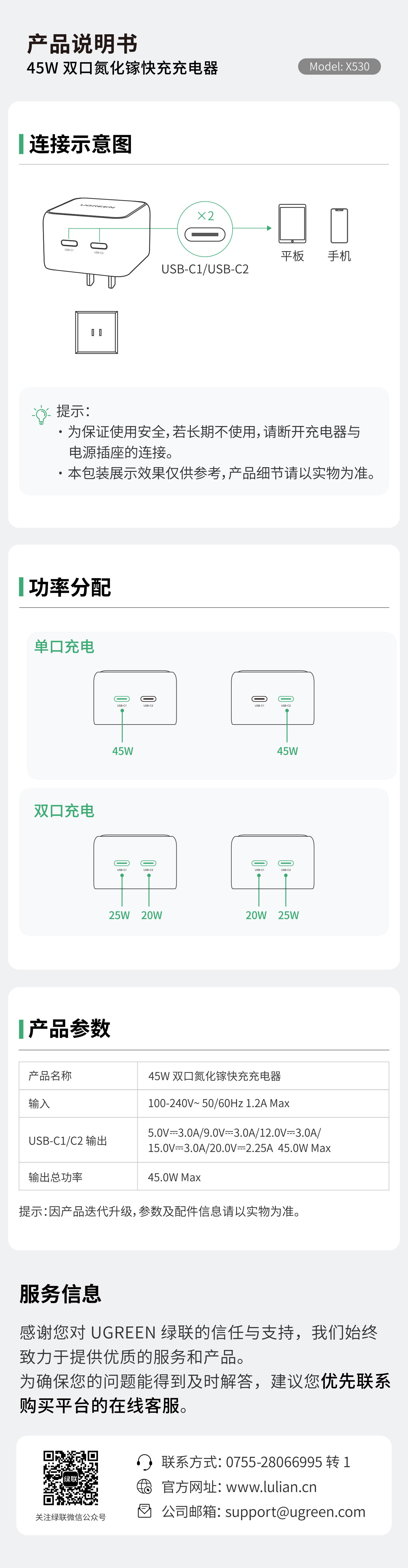 45W双口氮化镓快充充电器